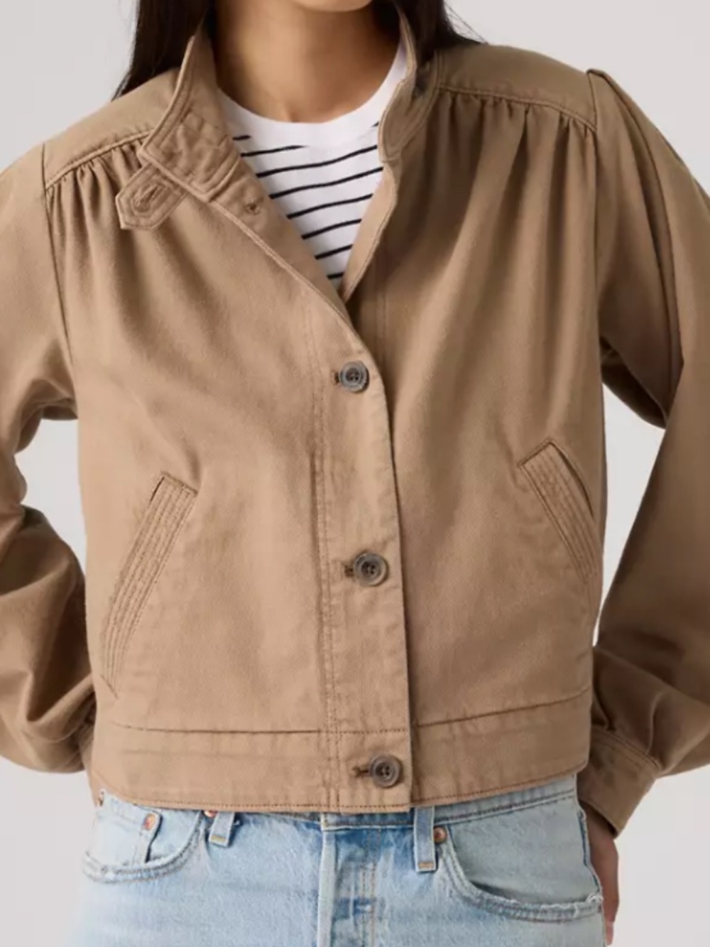 Levi Strauss Parker Short Brown Denim Jacket NWT High Neck Button Relaxed Fit